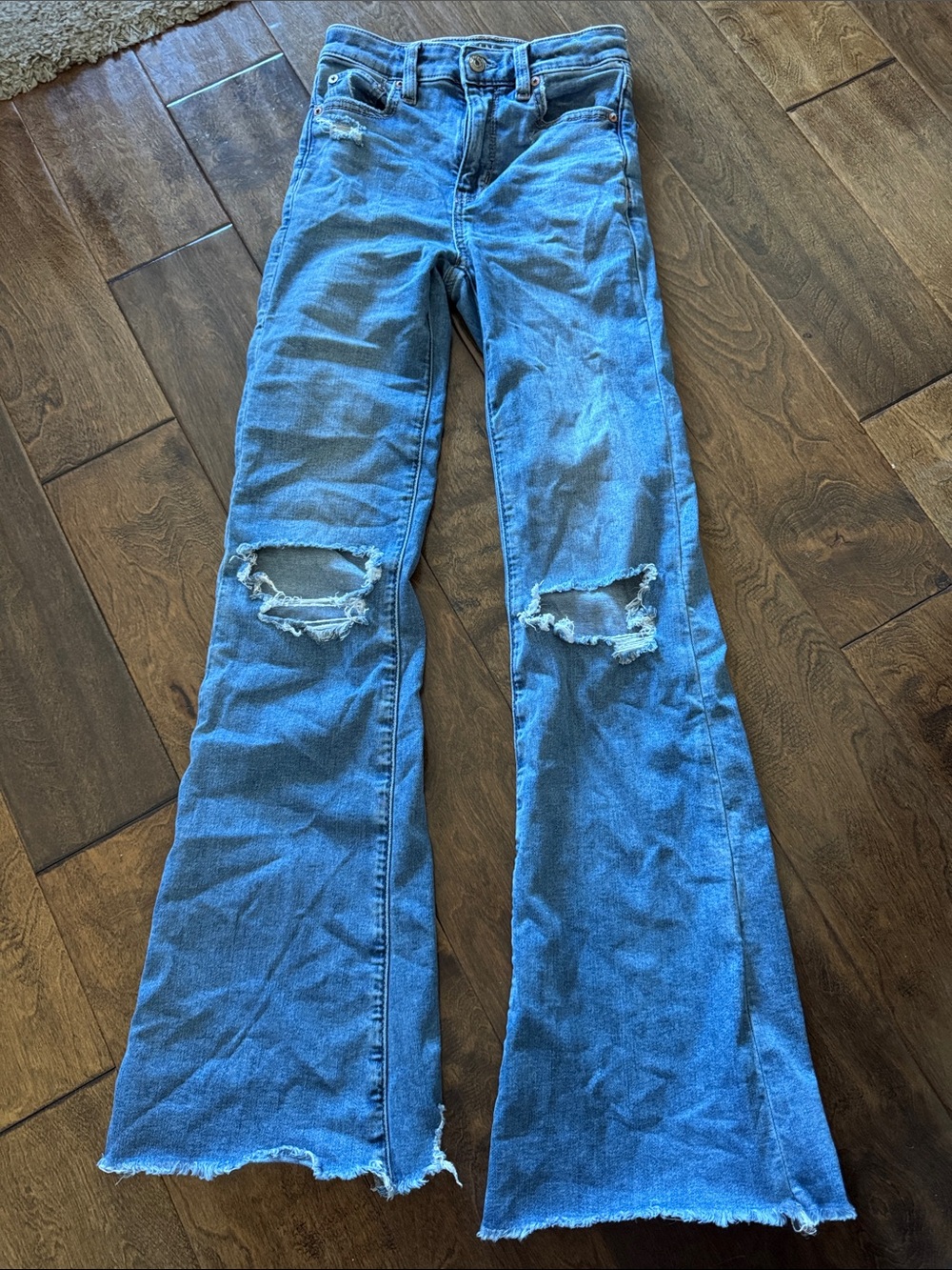 Super High Rise Distressed Blue Flare Jeans Size 000